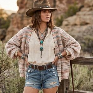 Flag & Anthem Cardigan, Open Front, Space Dye, Chunky Knit, Multi Color